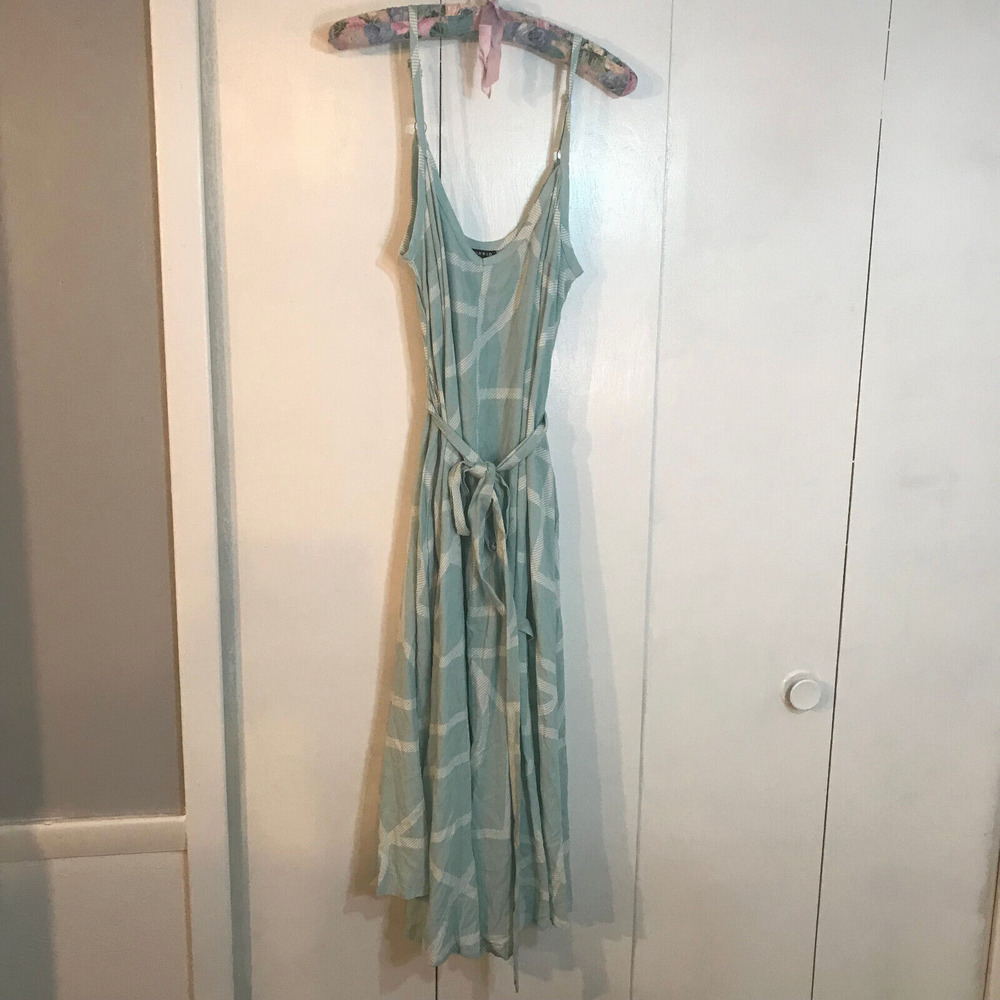 Torrid Women's Midi Dress Mint Blue Geo Challis Trapeze Size 00 L 12 Sid Pockets